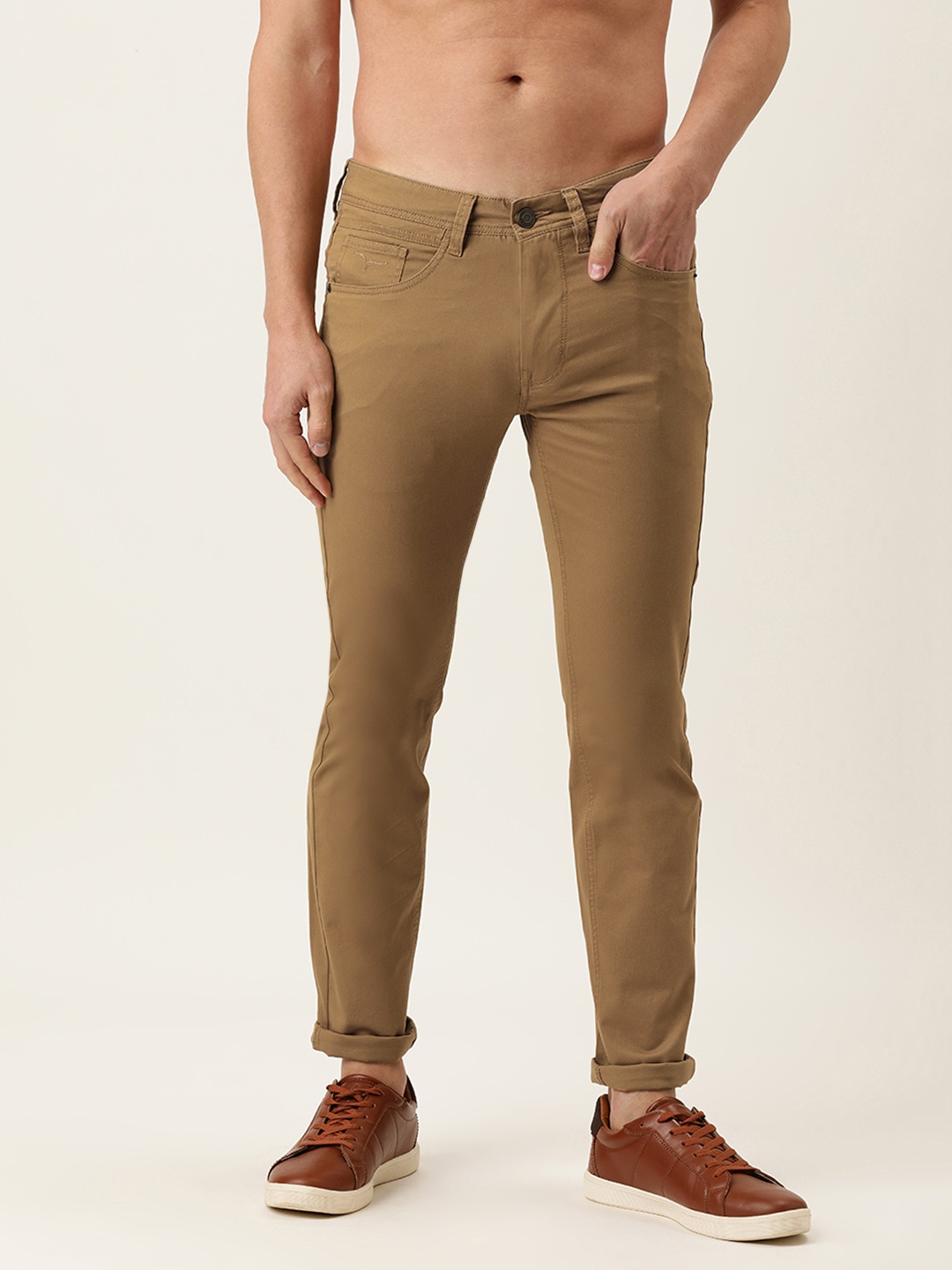

Flying Machine Men Khaki Slim Fit Easy Wash Chinos Trousers
