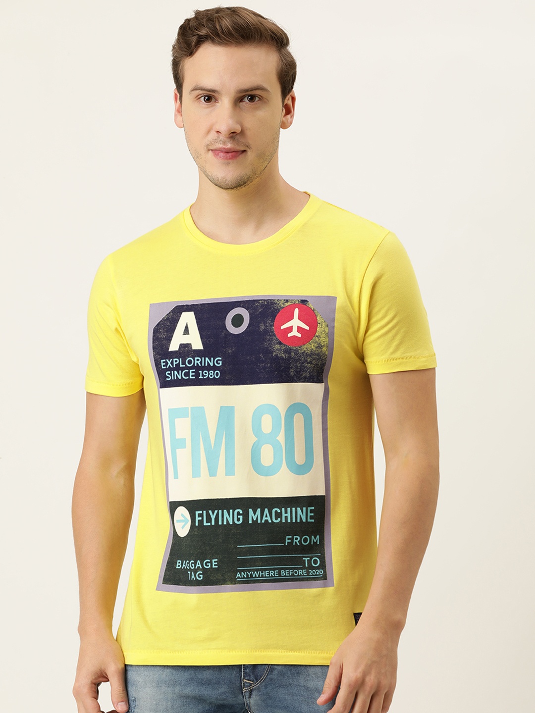 

Flying Machine Men Yellow Typography Printed Pure Cotton T-shirt