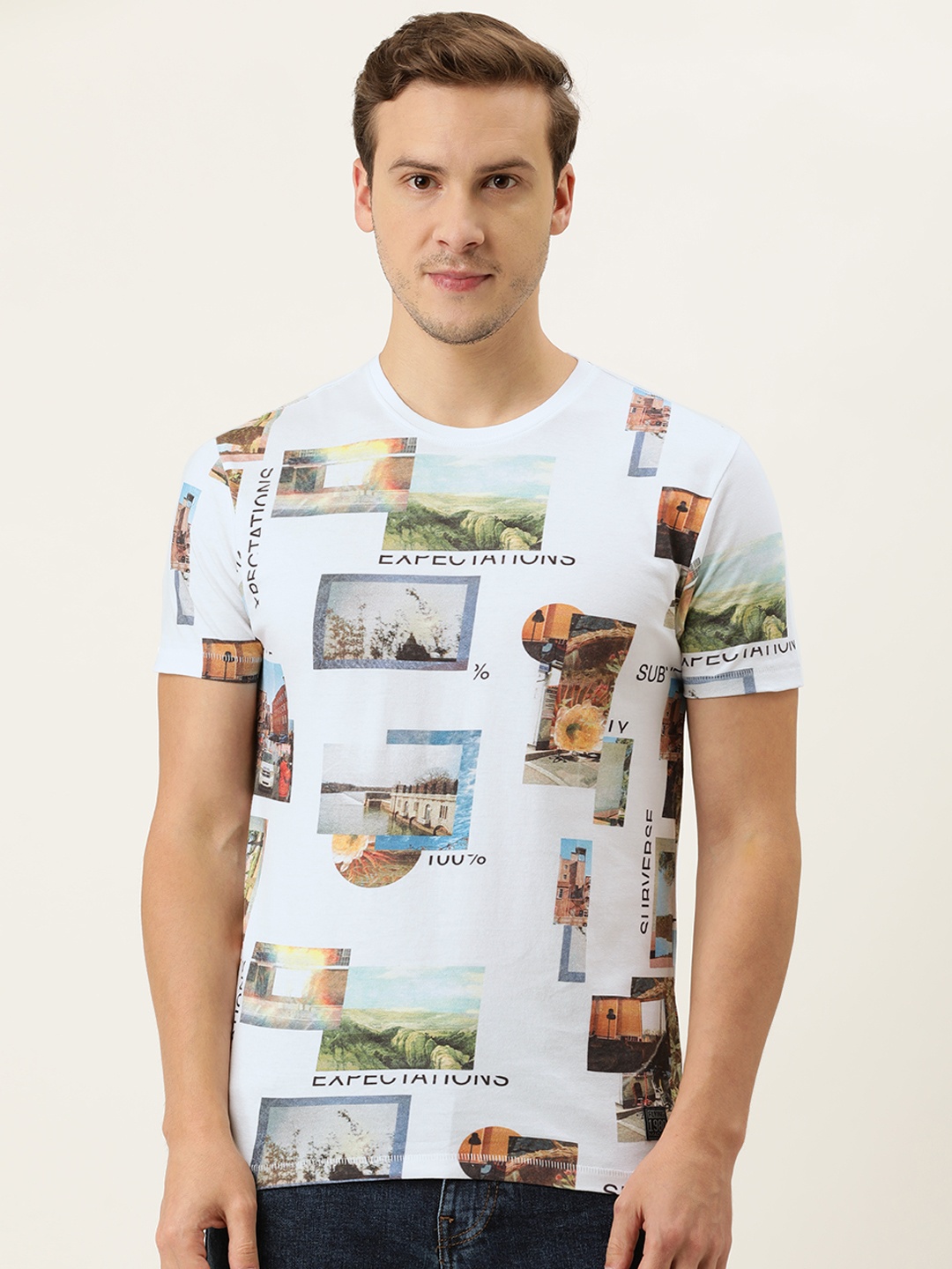 

Flying Machine Men White Printed Pure Cotton T-shirt