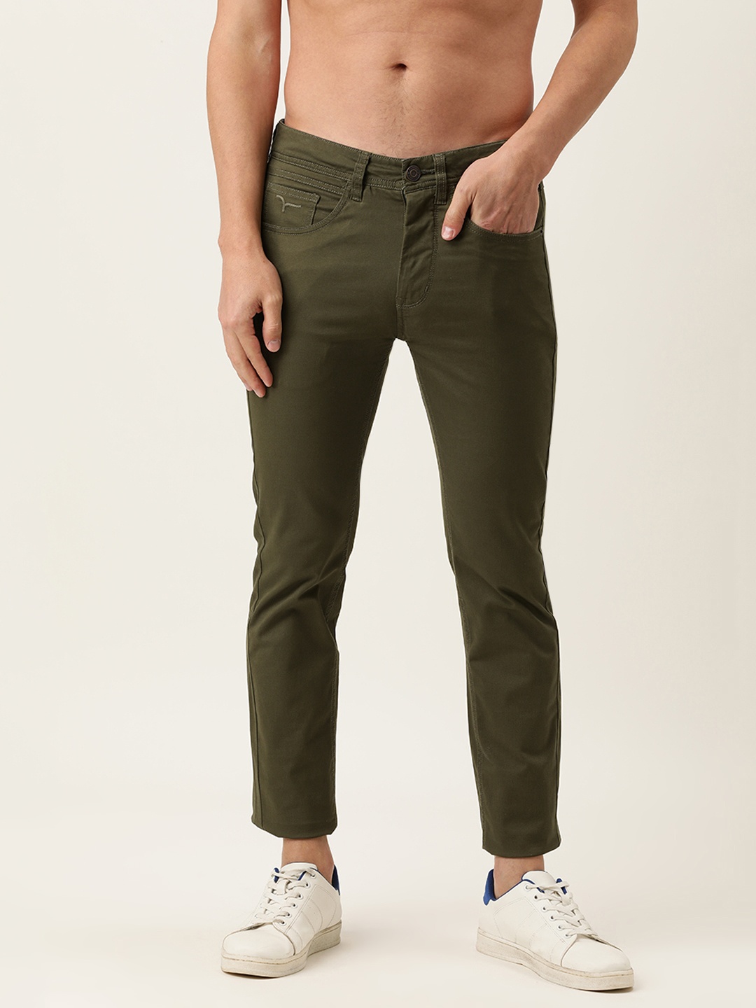 

Flying Machine Men Olive Green Michael Slim Tapered Fit Trousers