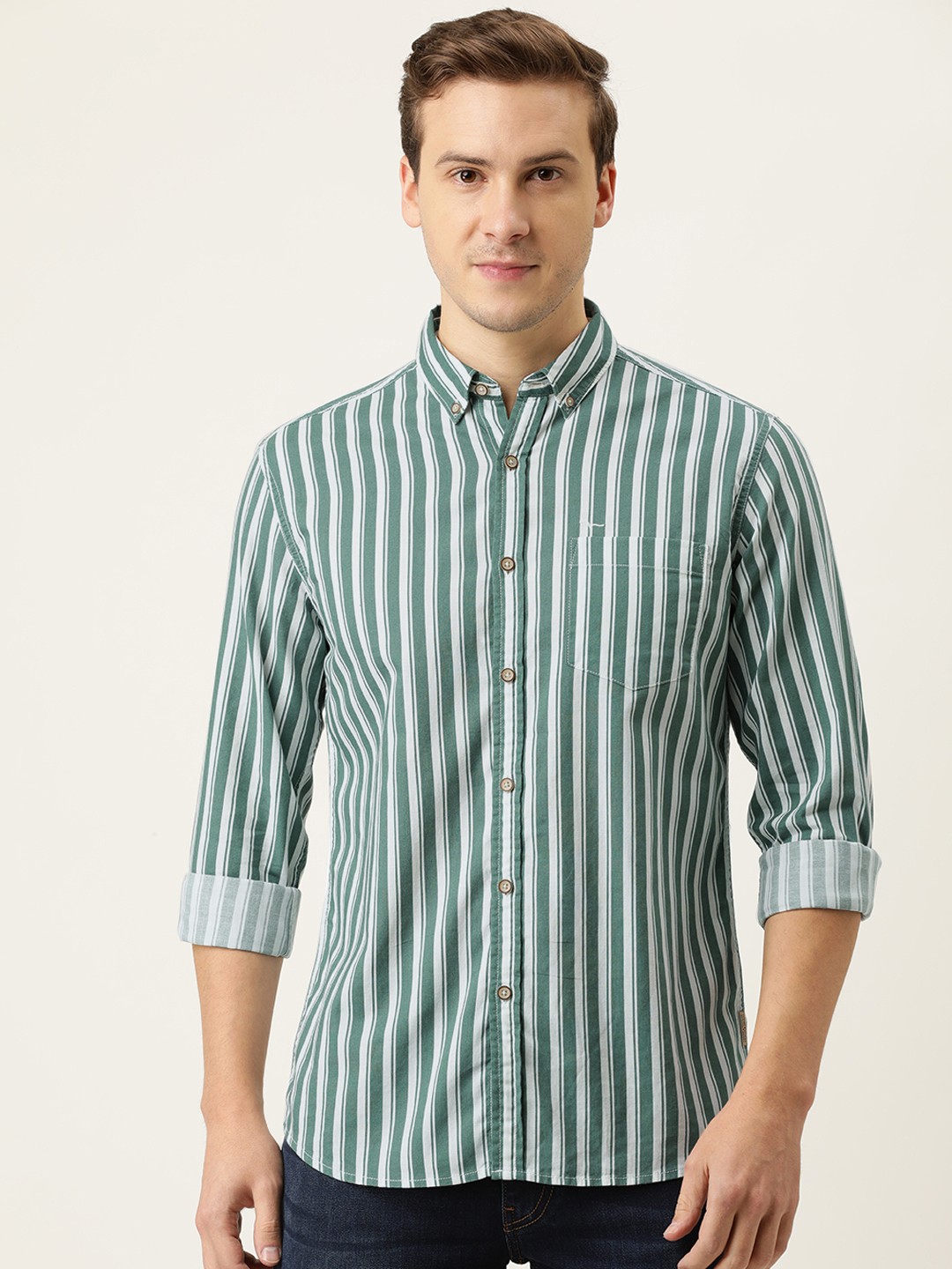 

Flying Machine Men Green Opaque Casual Shirt