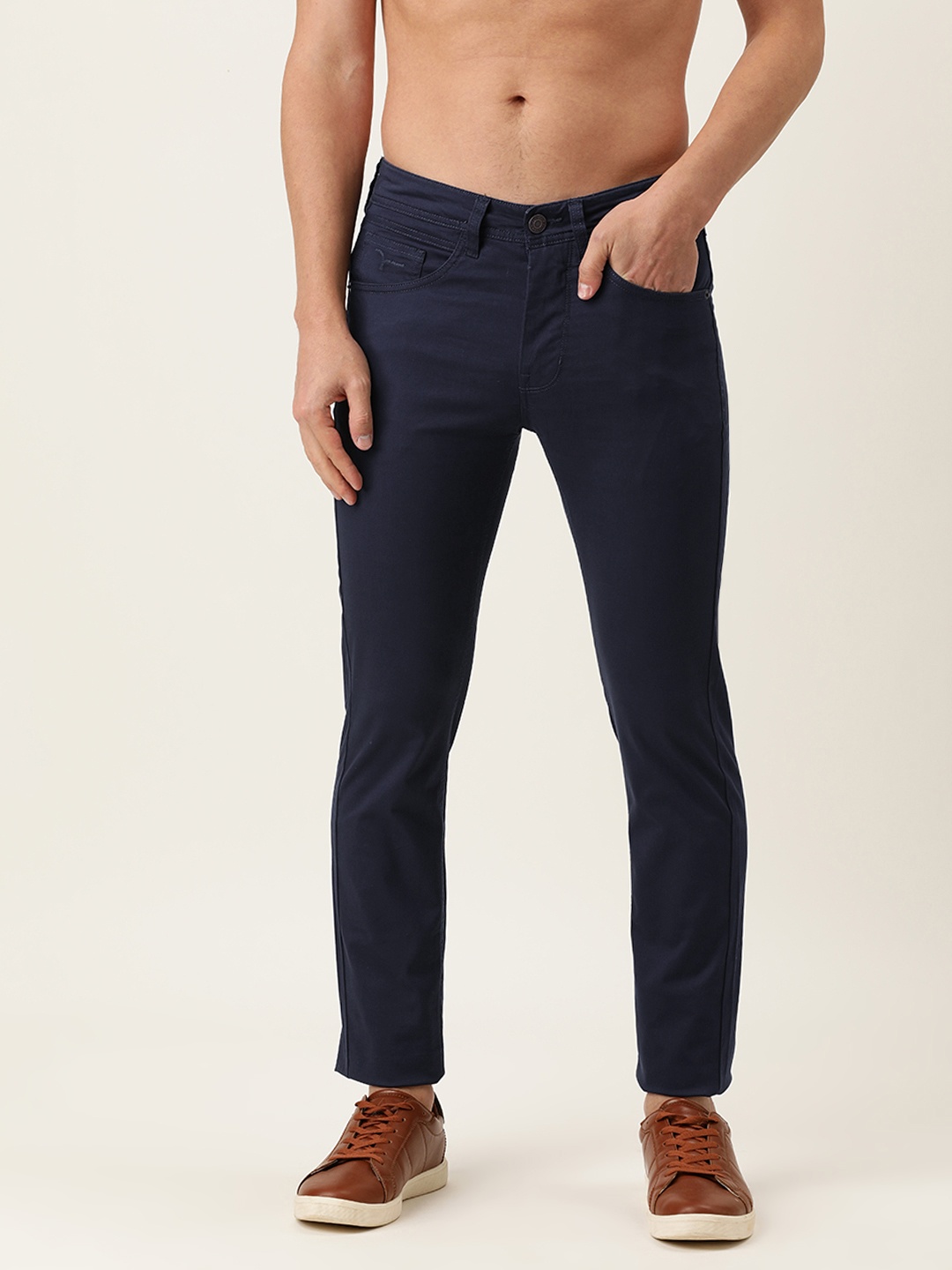 

Flying Machine Men Navy Blue Michael Slim Tapered Fit Trousers