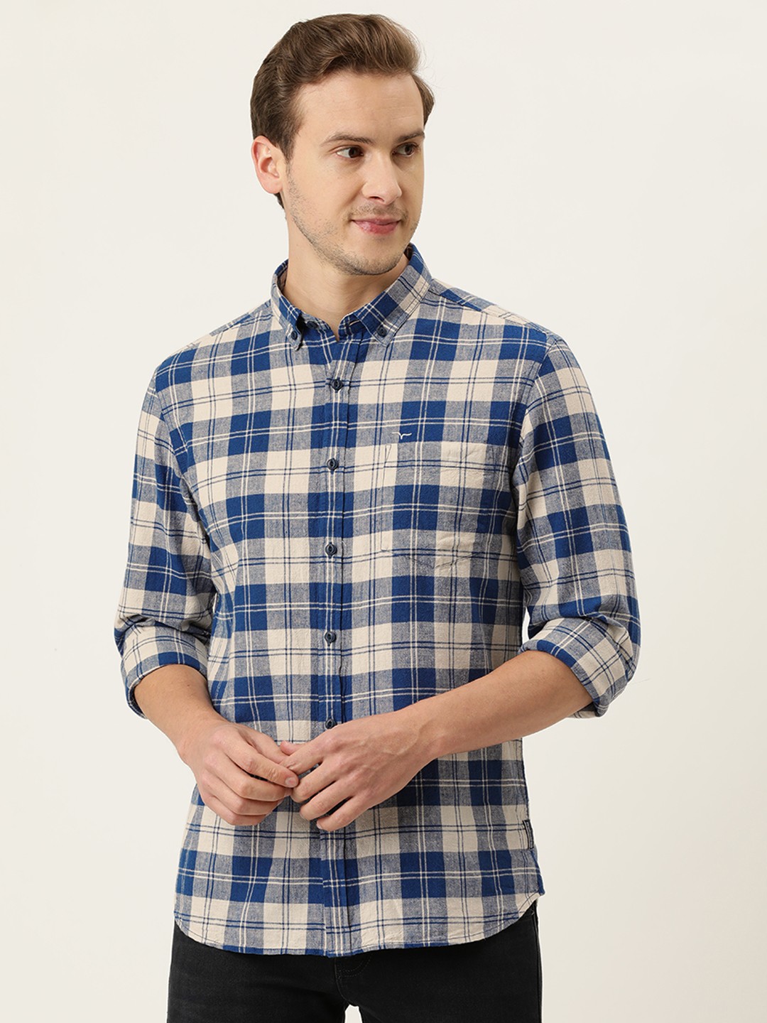 

Flying Machine Men Blue Slim Fit Opaque Checked Casual Shirt
