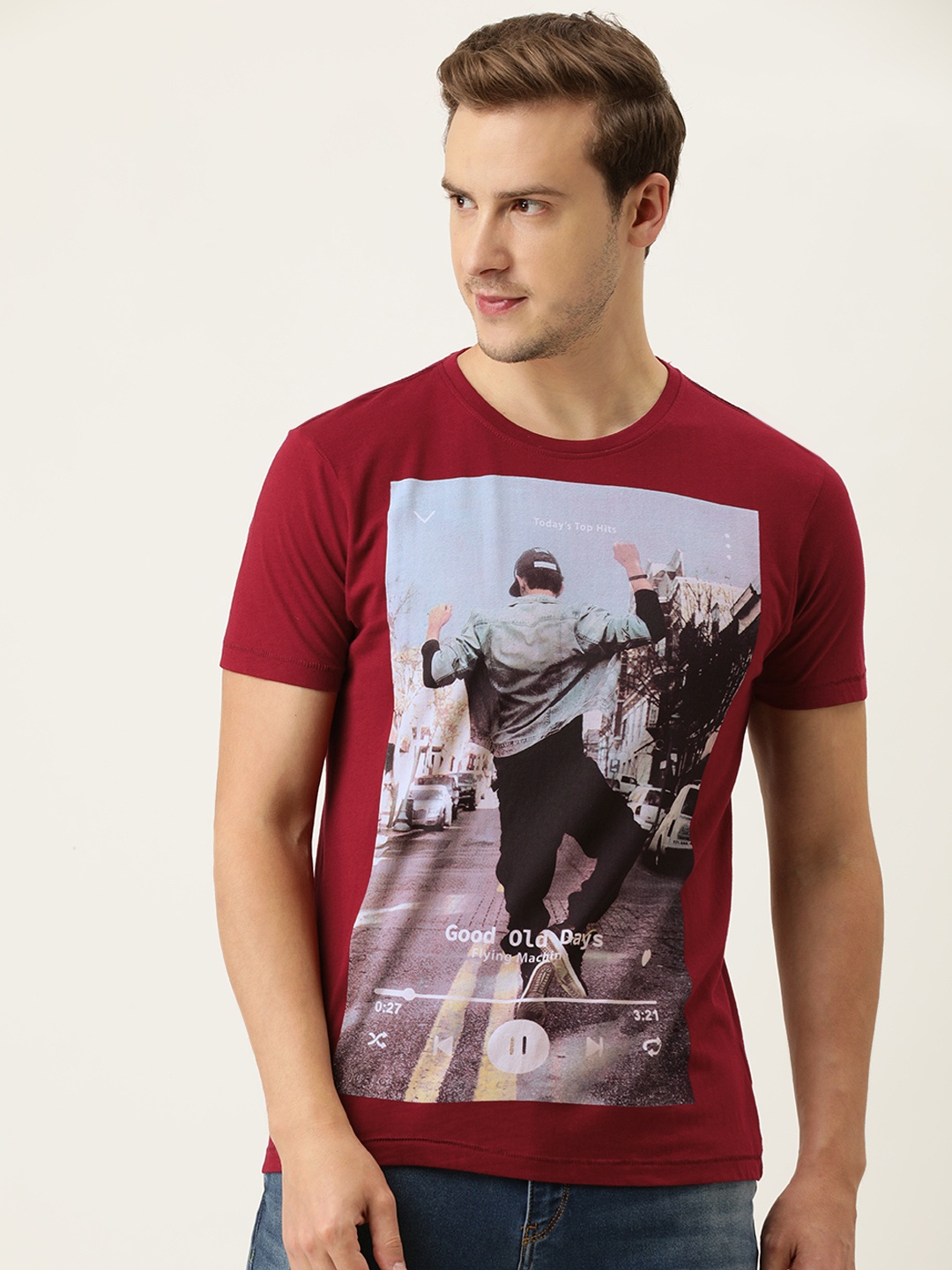 

Flying Machine Men Maroon Printed Pure Cotton T-shirt