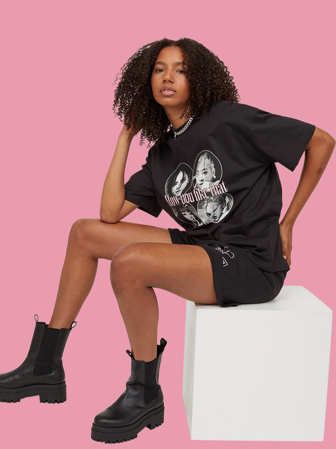 

H&M Women Black Printed T-shirt