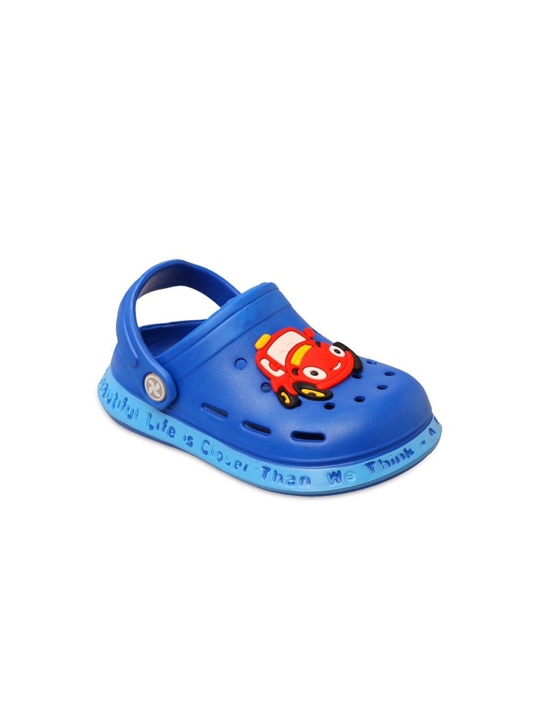 

Yellow Bee Boys Blue & Red Car Applique Clogs Sandals