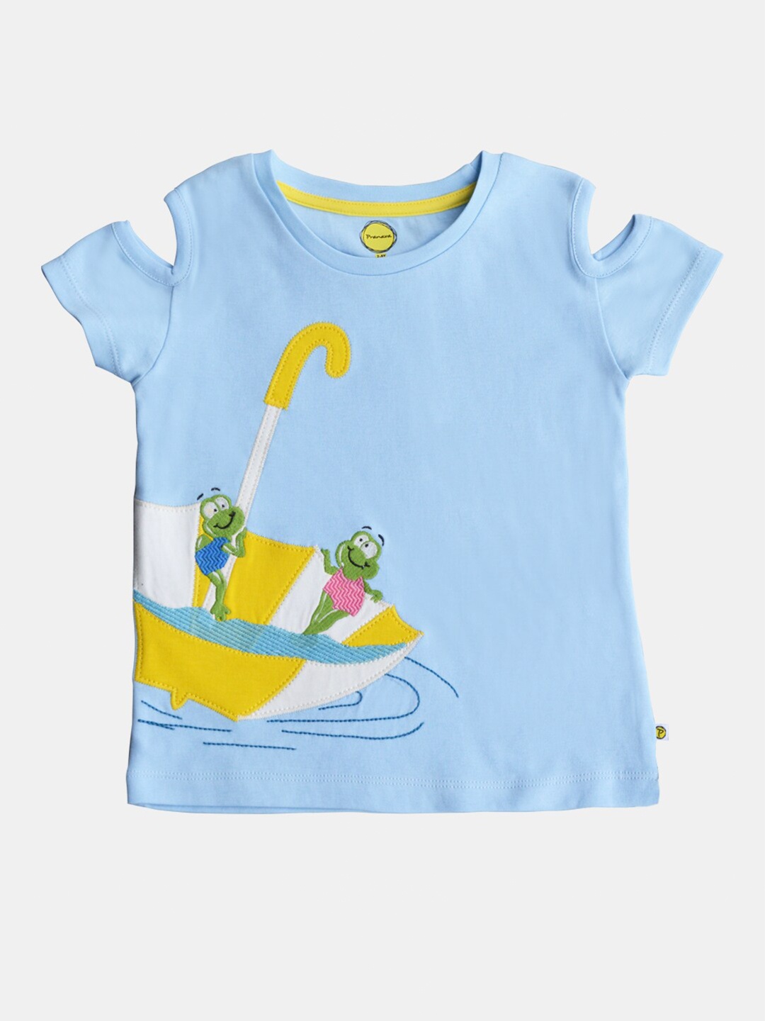 

Pranava Kid-Girls Blue Applique Cold Shoulder Regular Top