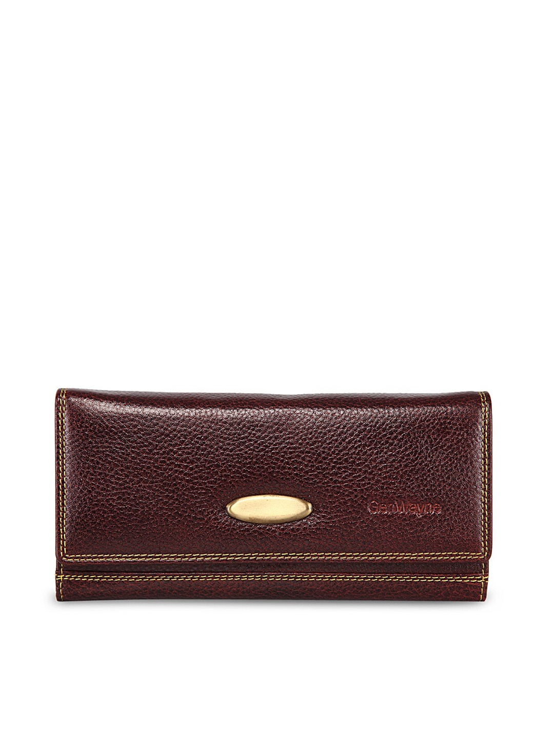 

GENWAYNE Women Brown Solid Leather Envelope Wallet