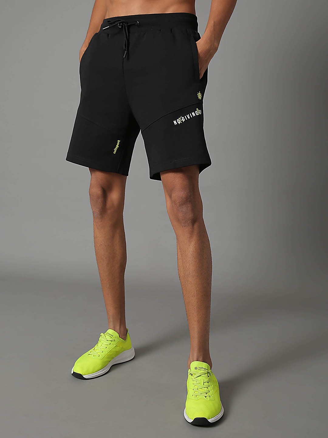 

Cultsport Men Black Mid-Rise Printed Sports Shorts
