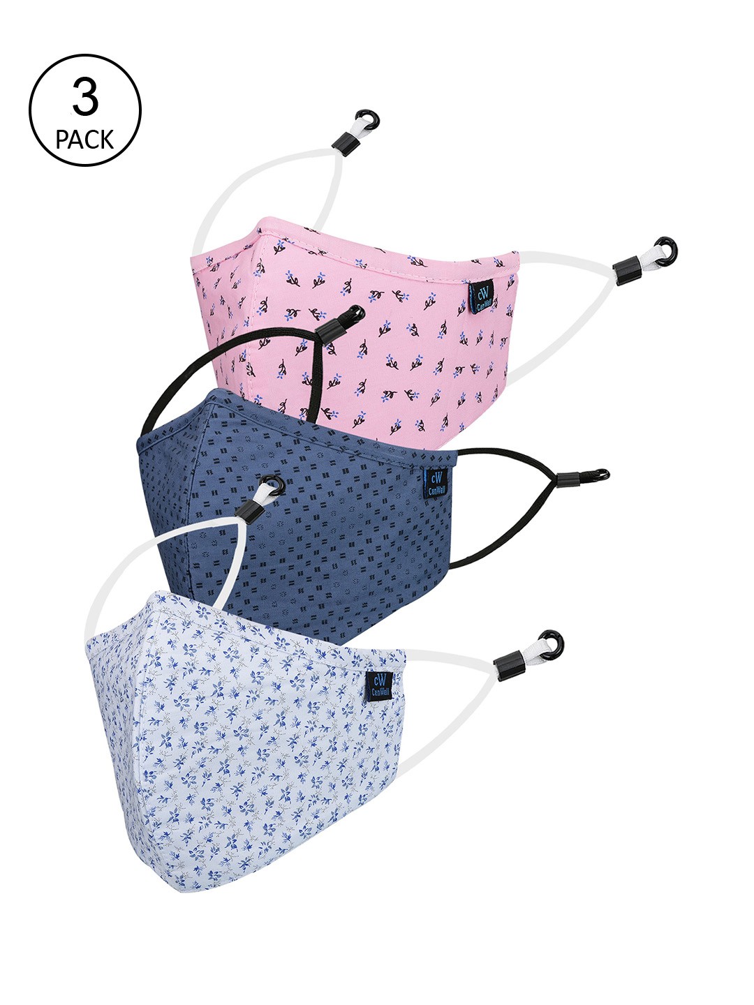 

CENWELL Unisex Pack Of 3 Printed 6-Ply Pure Cotton Reusable 3D Cloth Masks, Pink