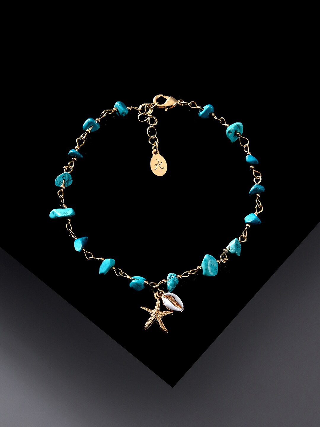 

Accessorize London Women Blue & Gold Gold-Plated Shell Charm Raw Cut Stones Anklet