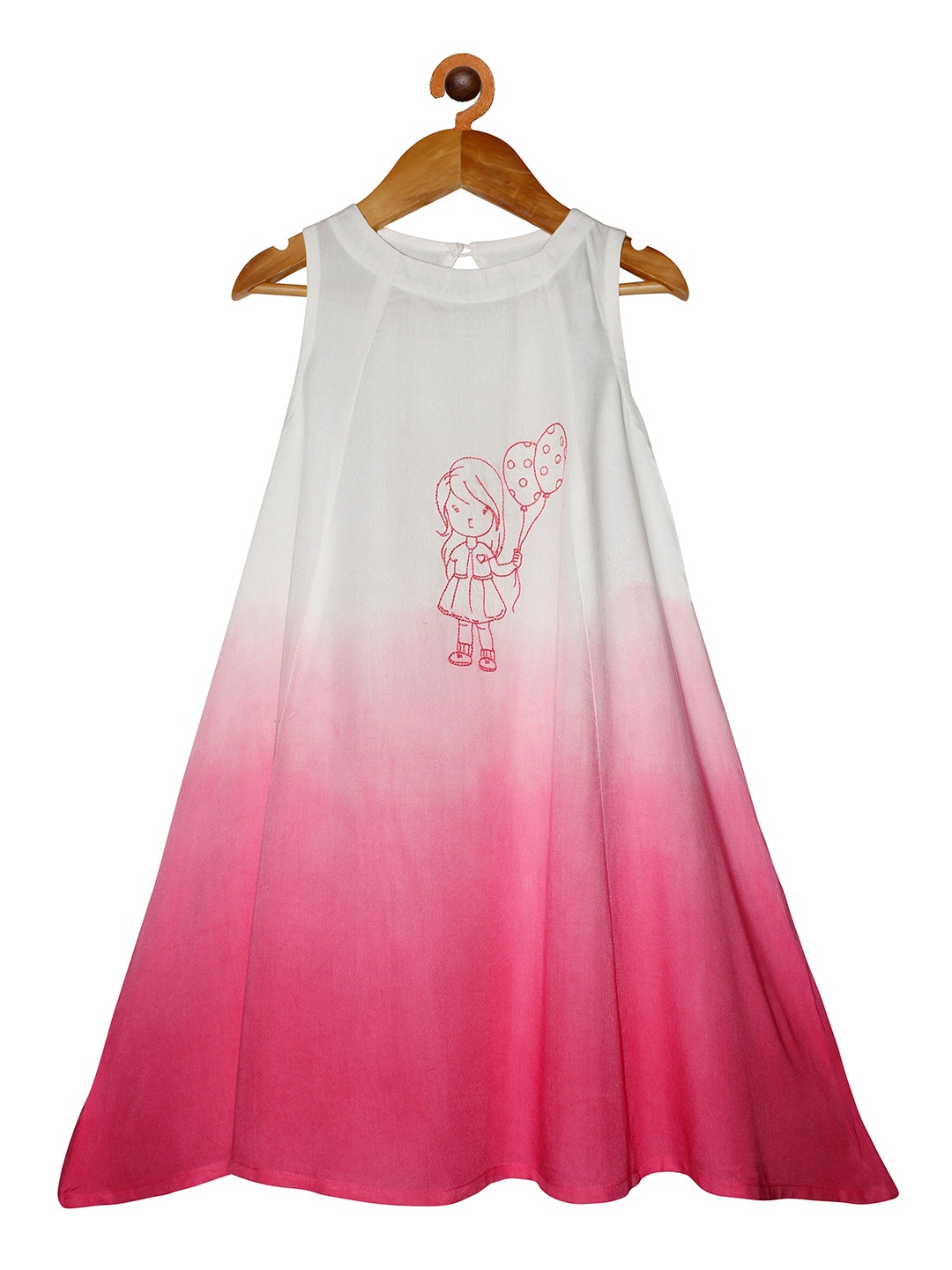 

KiddoPanti Girls Pink & White Dyed Thread Work Kurta