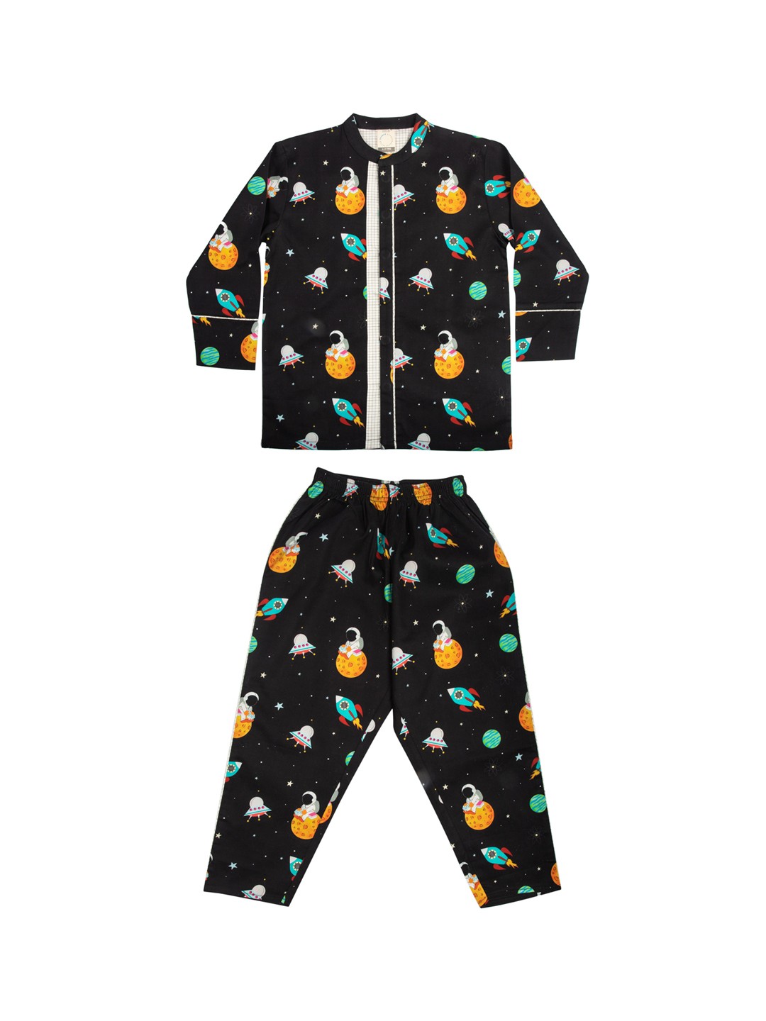 

CASA DE NEE NEE Unisex Kids Black & Orange Graphic Printed Pure Cotton Night suit