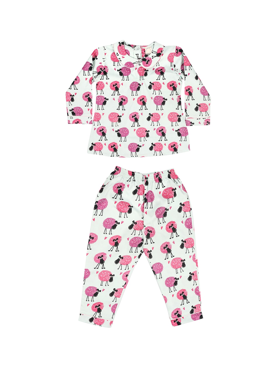 

CASA DE NEE NEE Girls White & Pink Printed A-line Night Suit