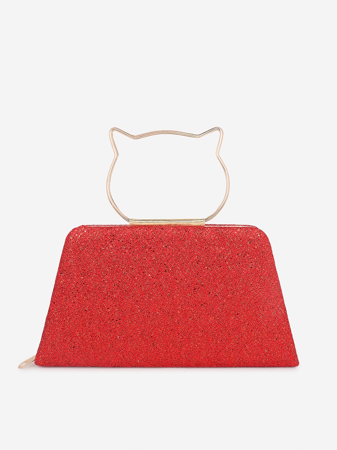 

Stropcarry Red & Gold-Toned Embroidered Box Clutch