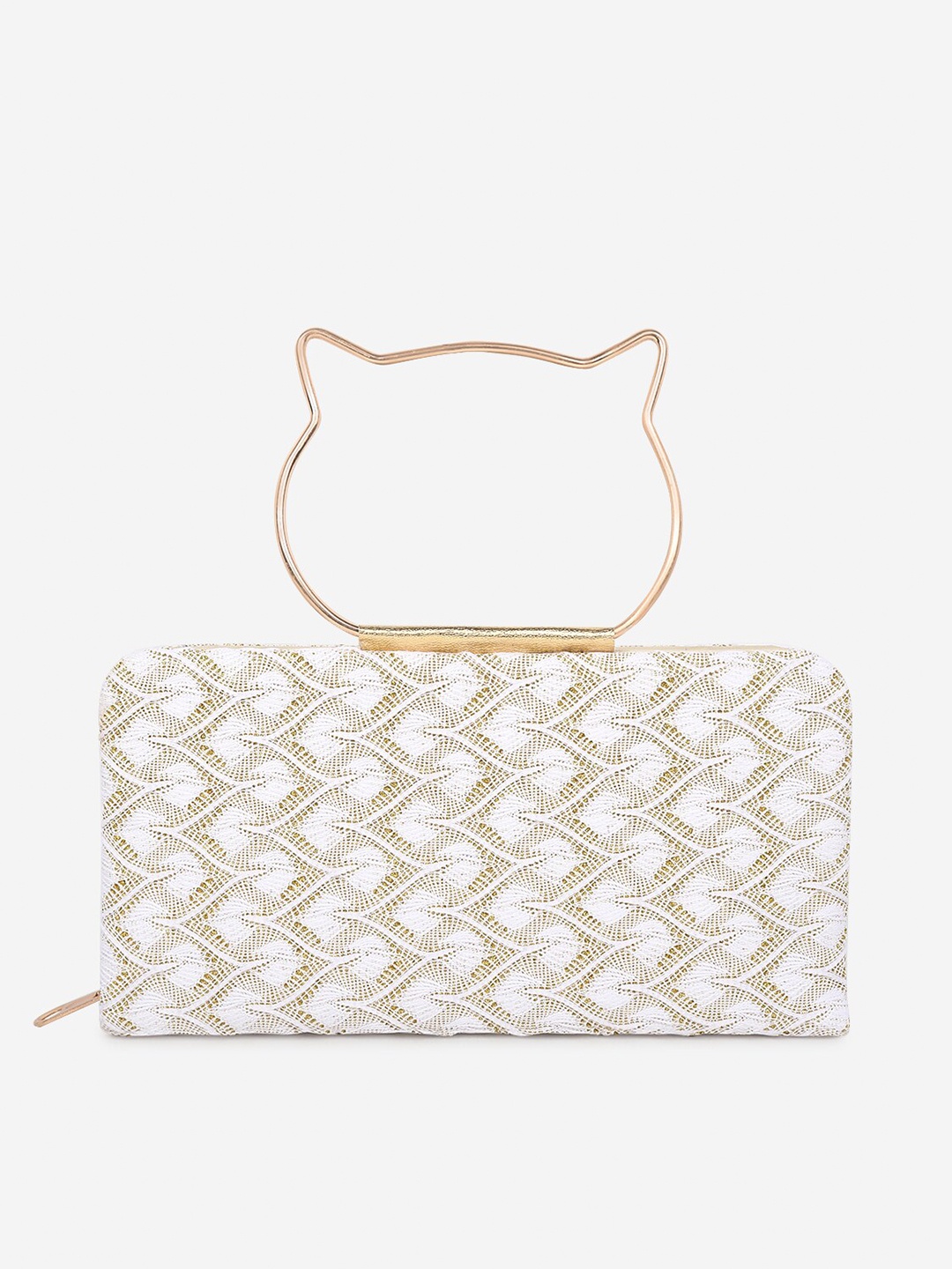 

Stropcarry White & Gold-Toned Embroidered Purse Clutch
