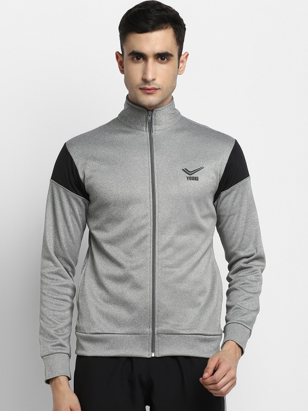 

Yuuki Men Grey Melange and Black Colourblocked Lightweight Sporty Jacket