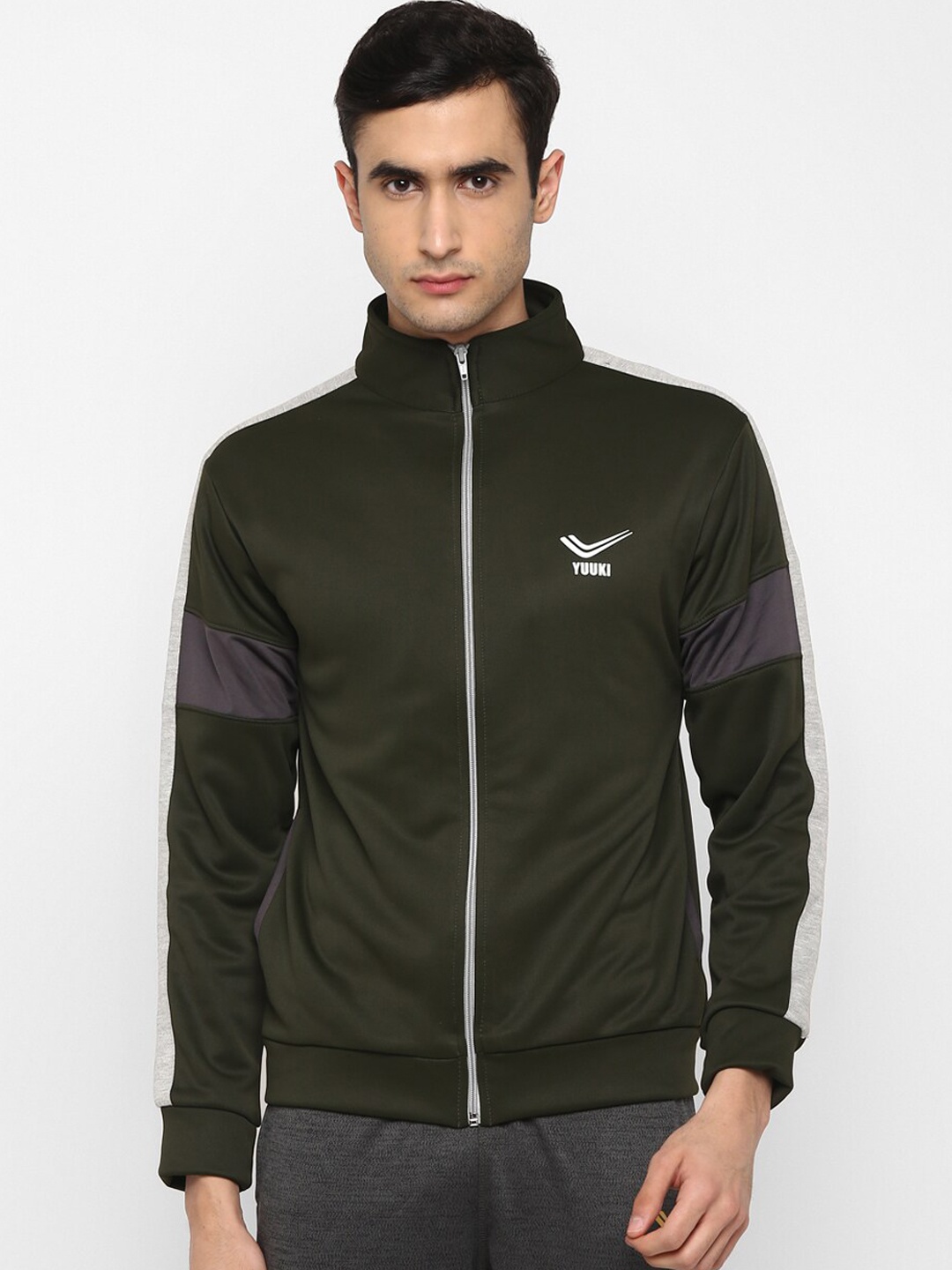 

Yuuki Men Olive Green and Grey Lightweight Sporty Jacket