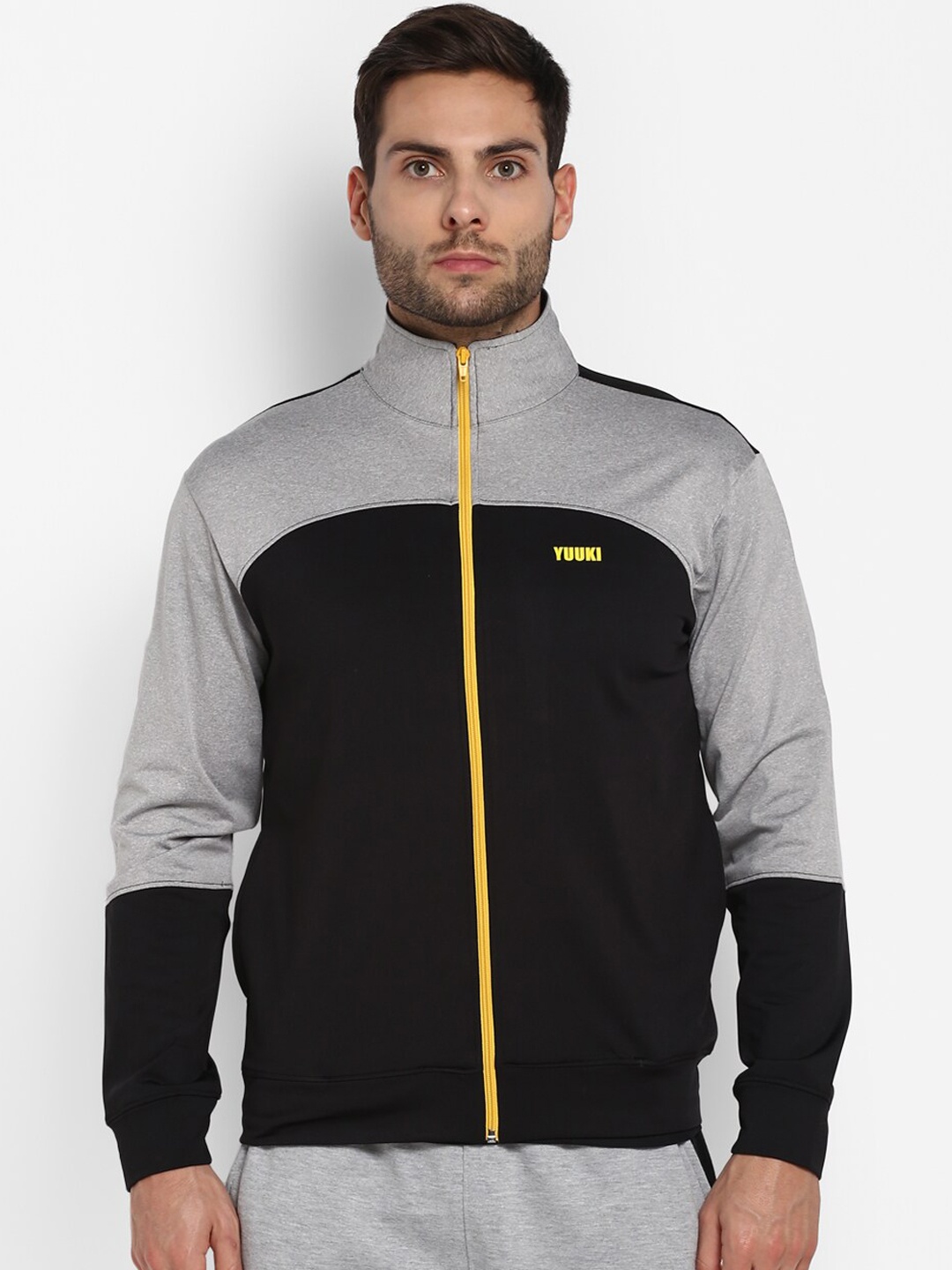

Yuuki Men Black and Grey Colourblocked Lightweight Sporty Jacket