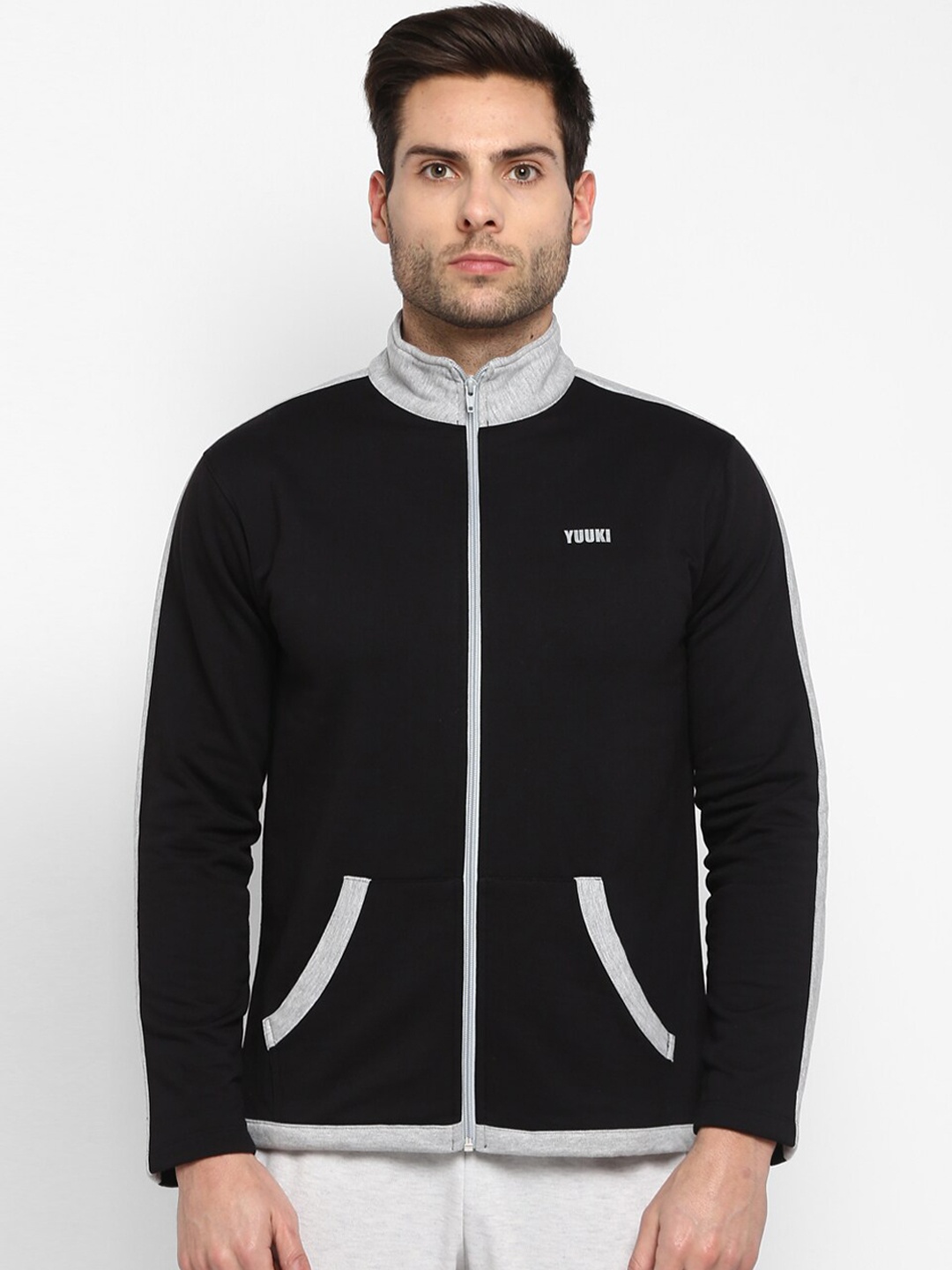 

Yuuki Men Black and Grey Solid Lightweight Sporty Jacket