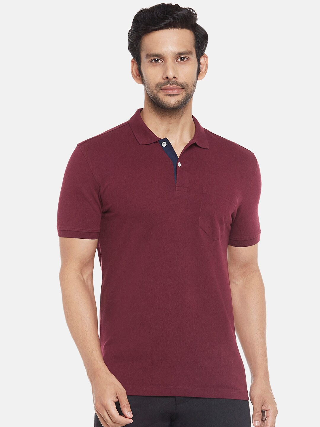 

BYFORD by Pantaloons Men Maroon Polo Collar Slim Fit T-shirt