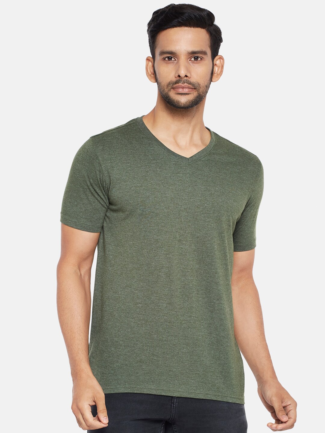 

BYFORD by Pantaloons Men Olive Green V-Neck T-shirt