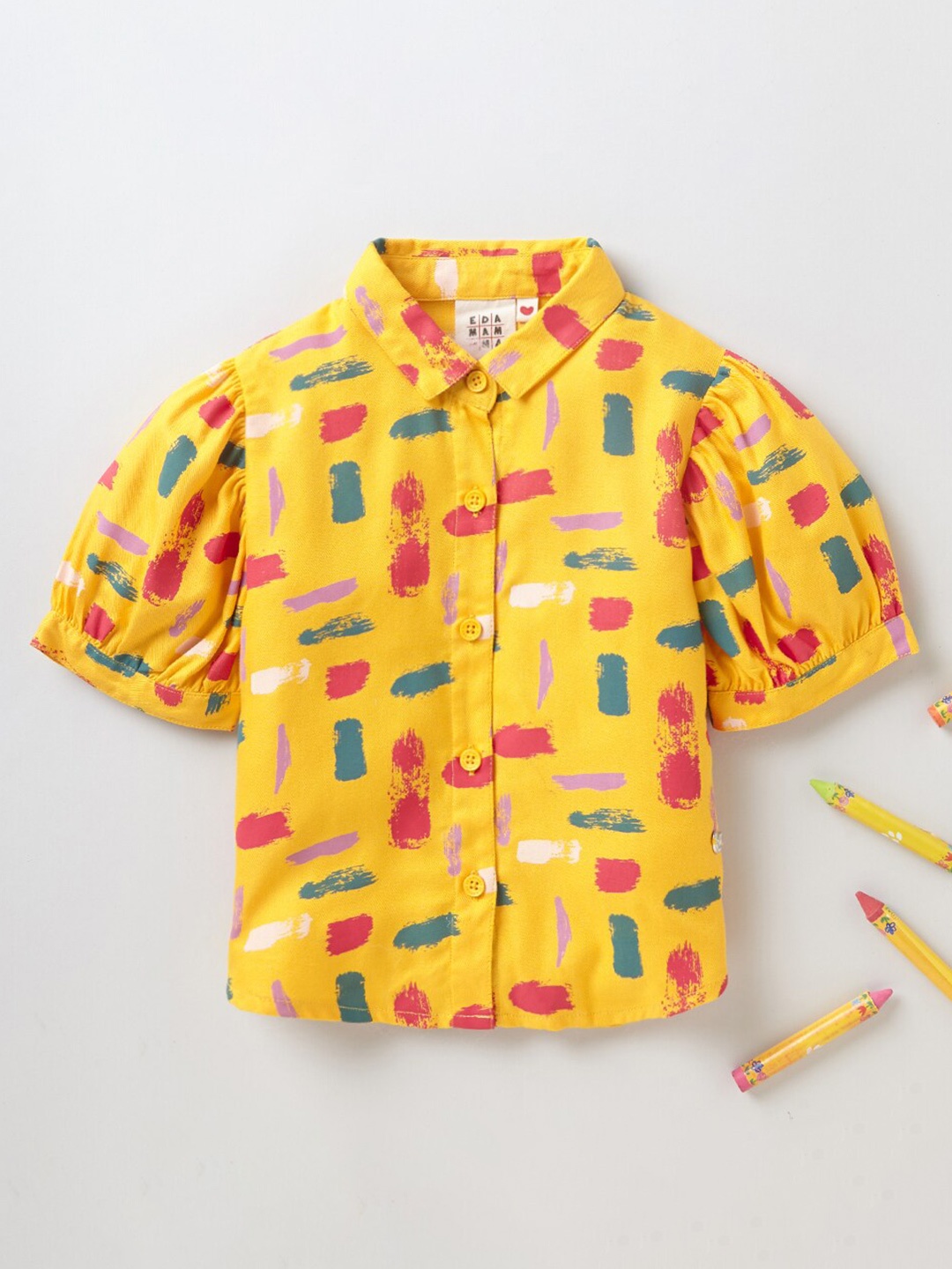 

Ed-a-Mamma Girls Yellow Puff Sleeve Shirt Style Top