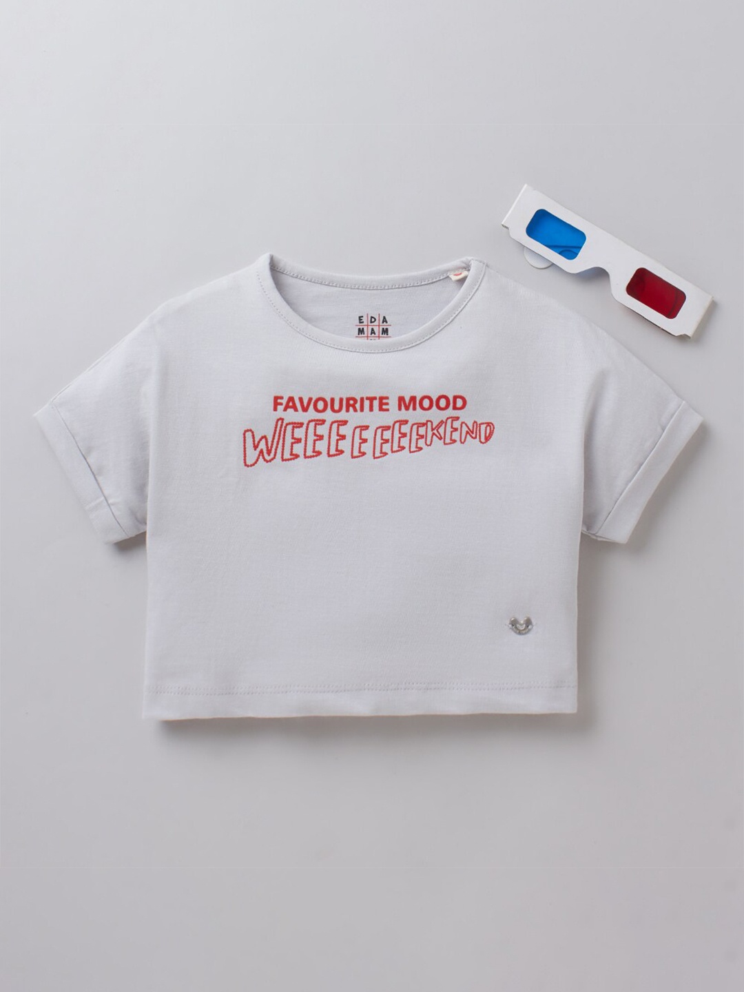 

Ed-a-Mamma Girls Grey and Red Pure Cotton Typography Printed Crop Top