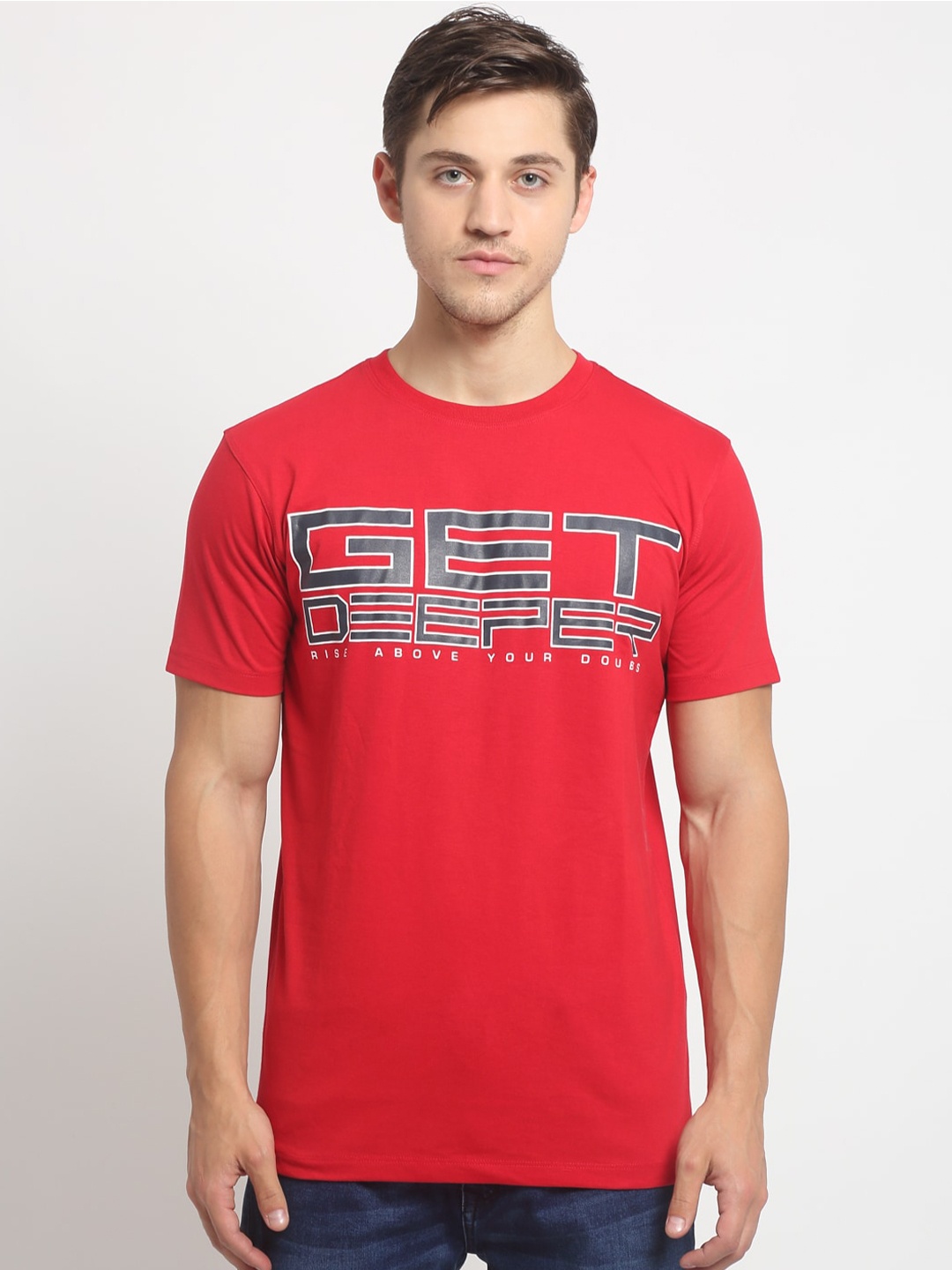 Cantabil Men Red Typography Printed T-shirt