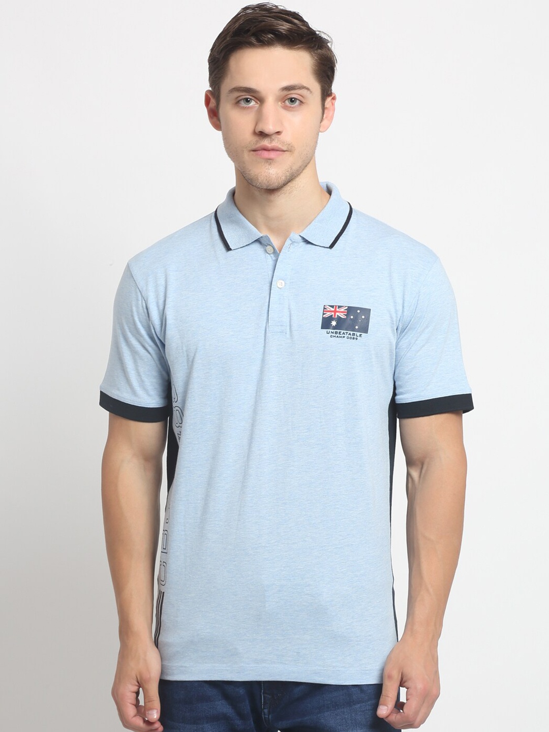 

Cantabil Men Blue Polo Collar Cotton T-shirt