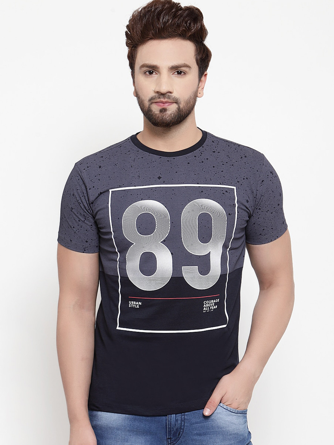 

Cantabil Men Grey & Black Alphanumeric Printed T-shirt