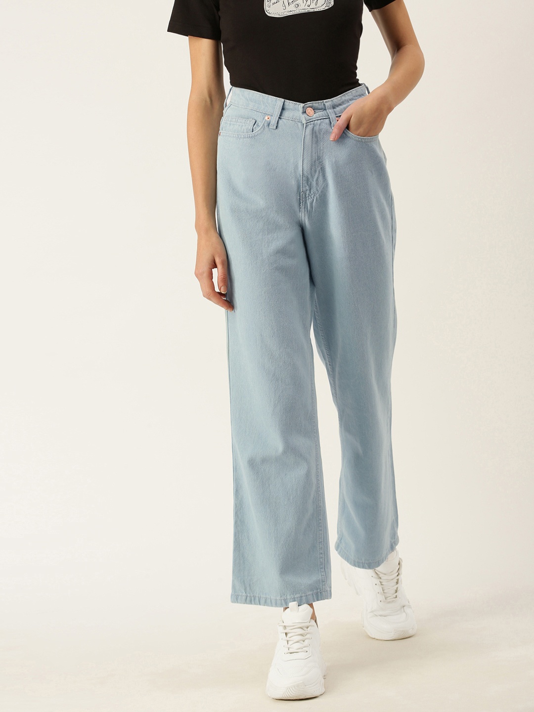 

FOREVER 21 Women Blue Wide Leg High-Rise Jeans