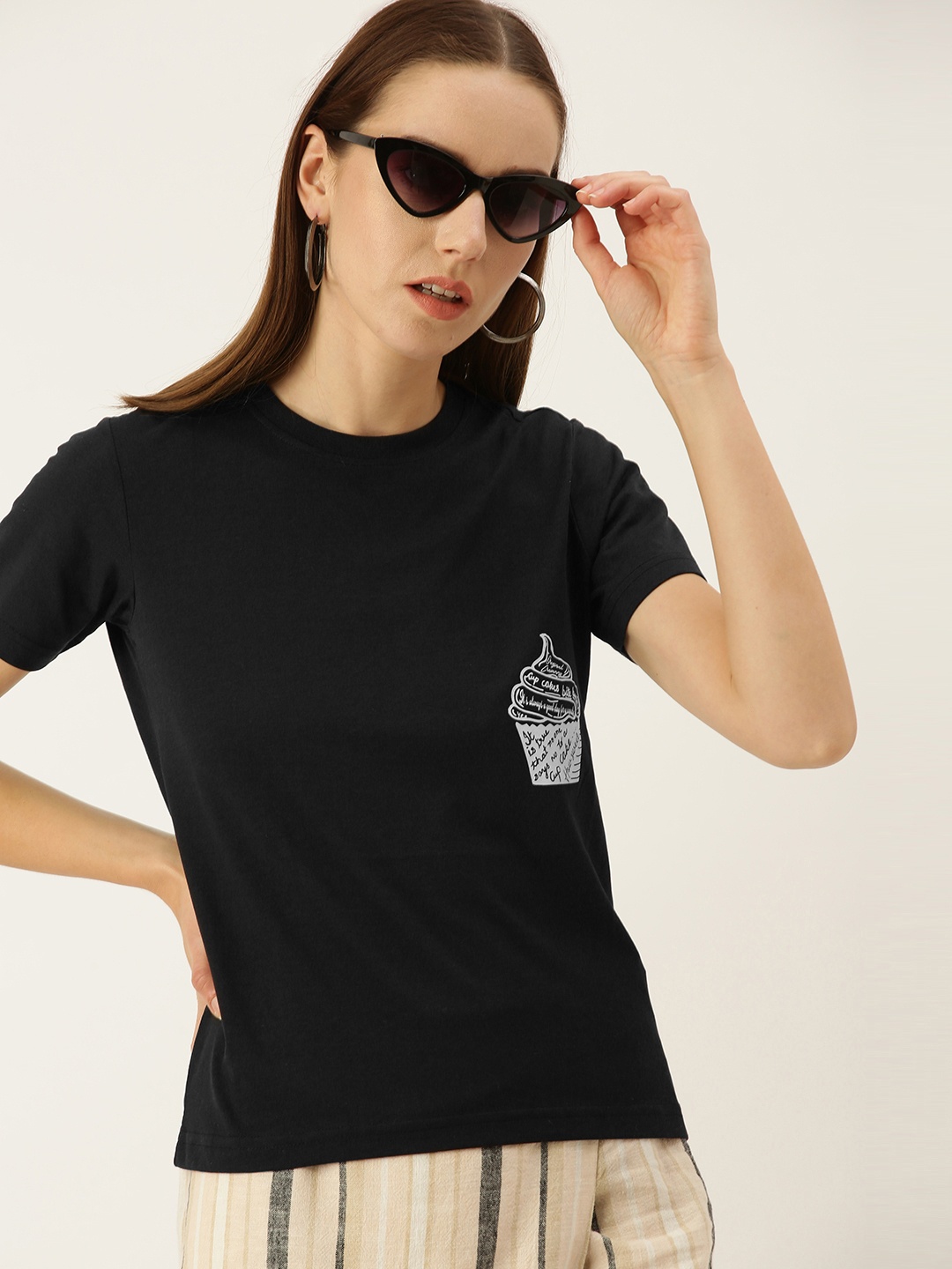 

FOREVER 21 Women Black Printed T-shirt