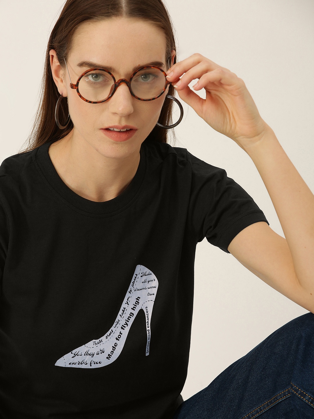 

FOREVER 21 Women Black Printed T-shirt