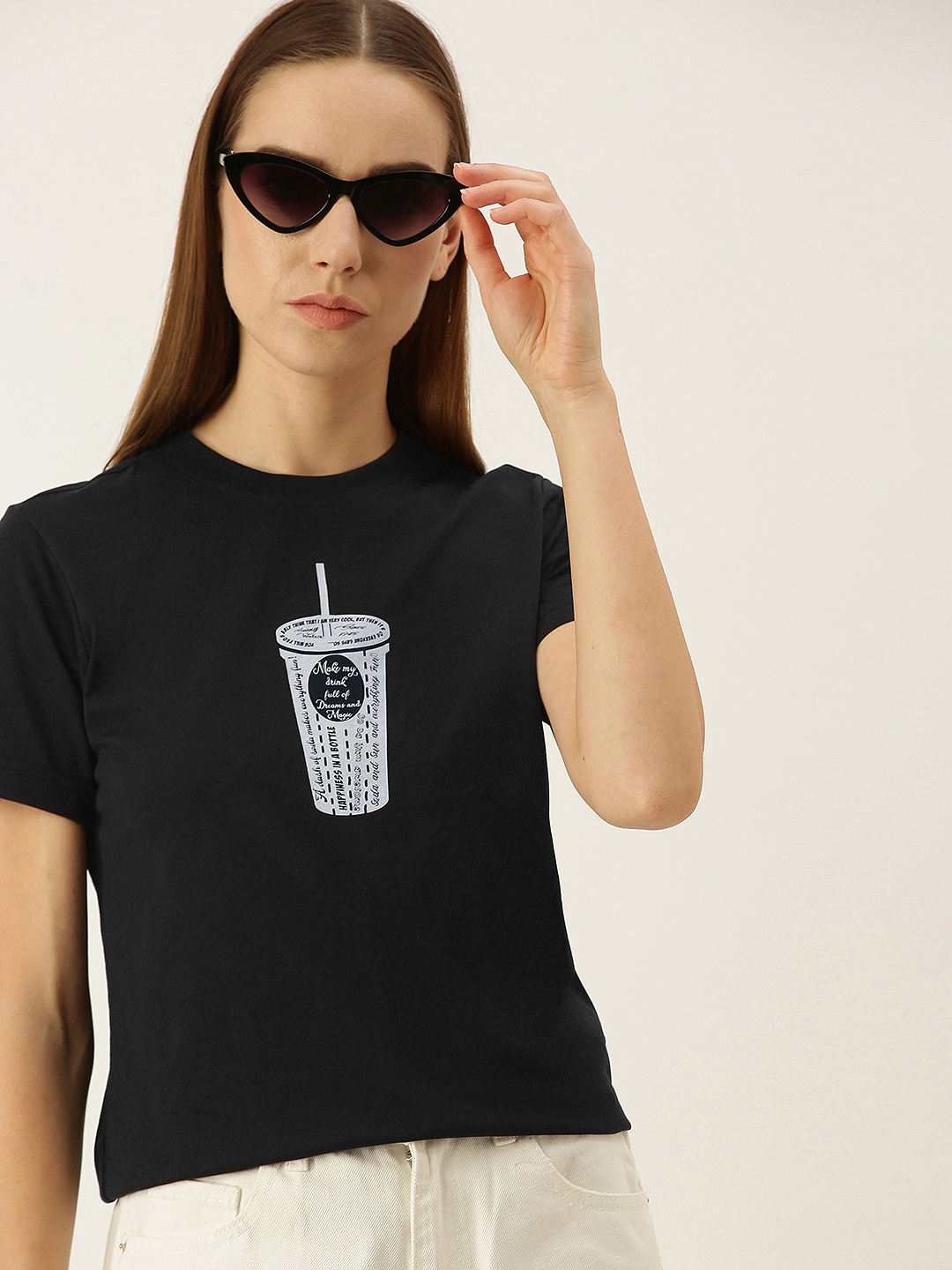 

FOREVER 21 Women Black Printed T-shirt