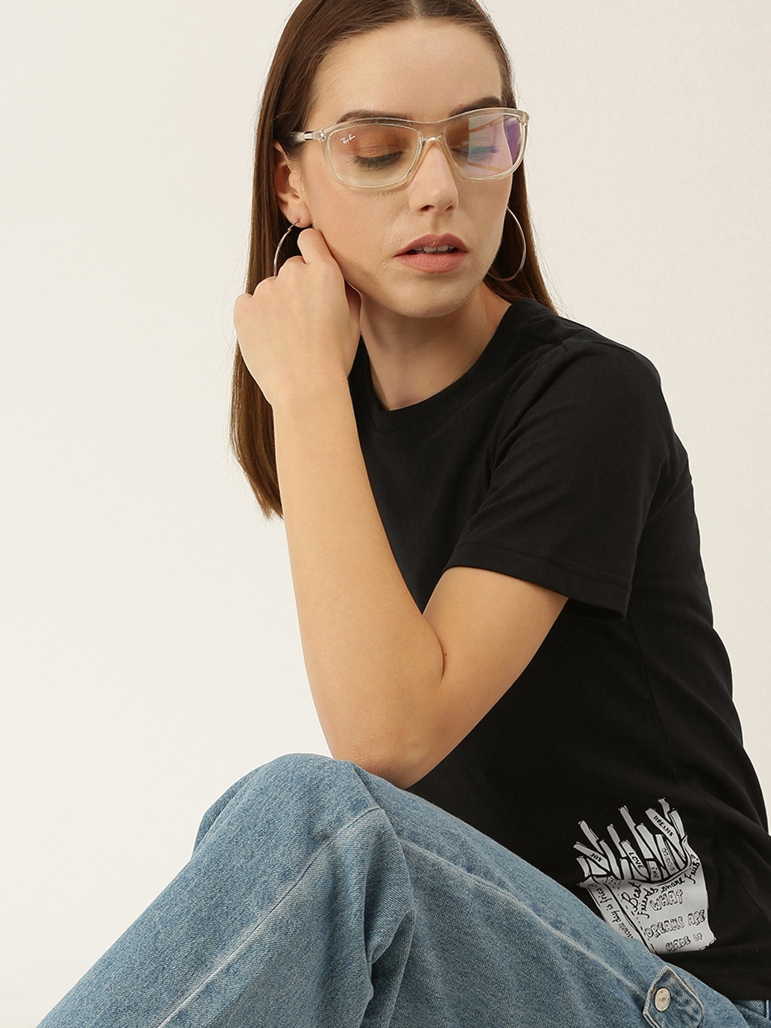 

FOREVER 21 Women Black Printed T-shirt