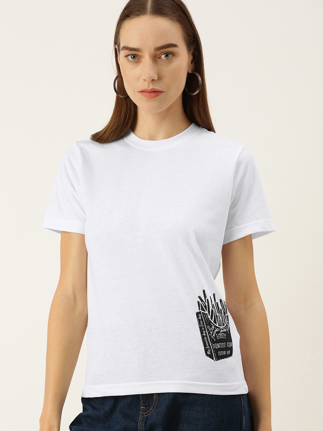 

FOREVER 21 Women White Placement Printed T-shirt