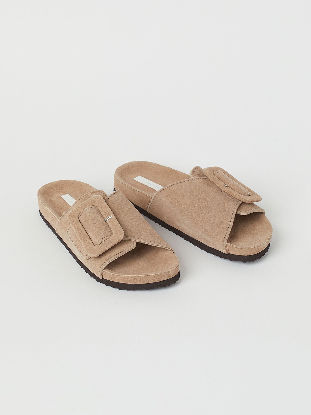

H&M Women Beige Solid Suede Slides