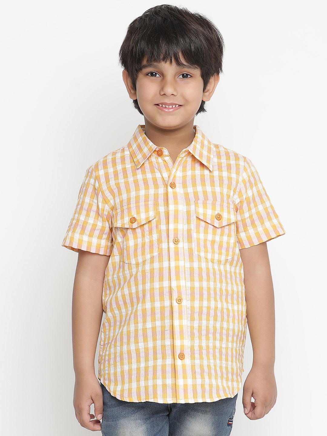 

Oxolloxo Boys Yellow and White Checked Casual Shirt