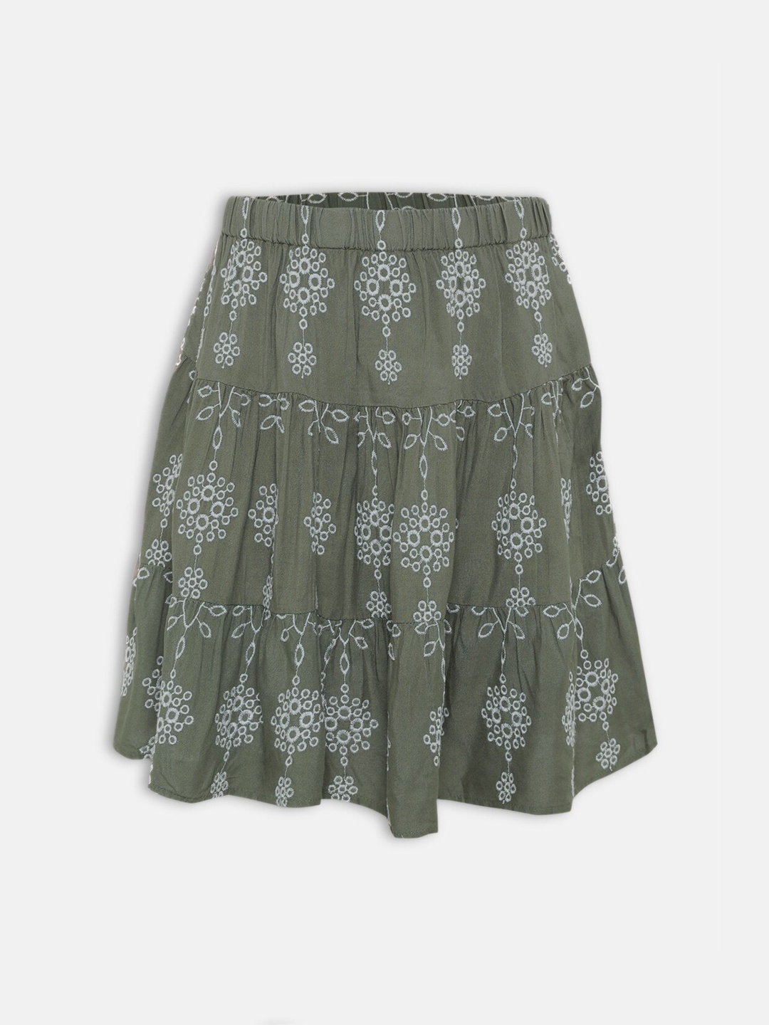 

Oxolloxo Girls Green Embroidered Tiered Skirt