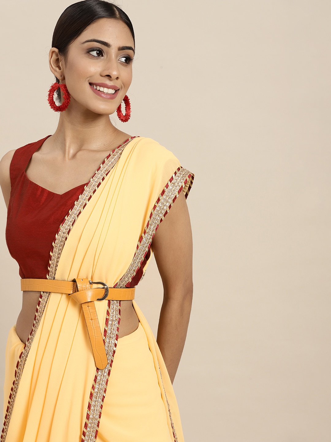 

Sangria Women Zari Embroidered Saree with Blouse Piece, Yellow