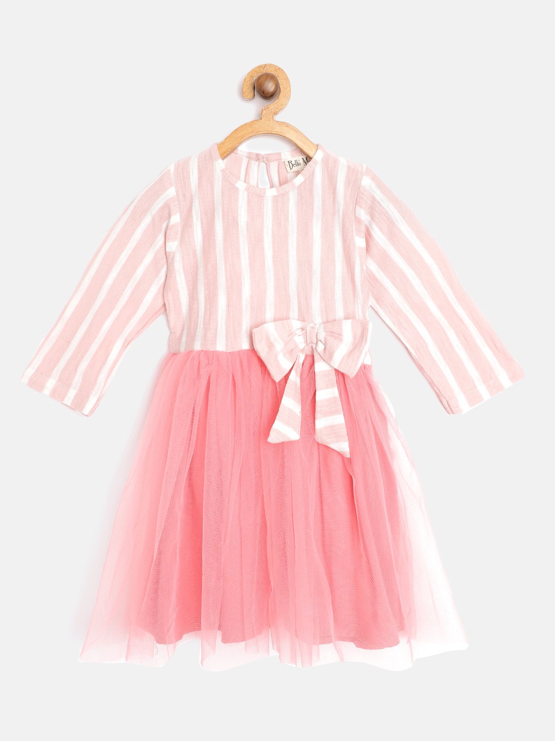 

Bella Moda Girls Pink & White Net Striped Tulle Fit & Flare Dress