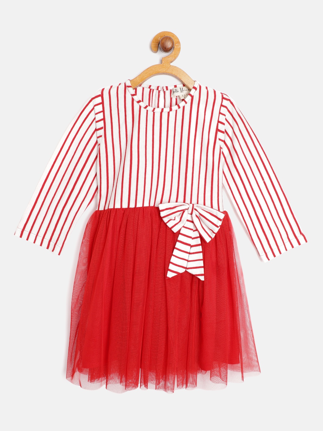 

Bella Moda Girls White & Red Striped Fit & Flare Dress with Bow Detail