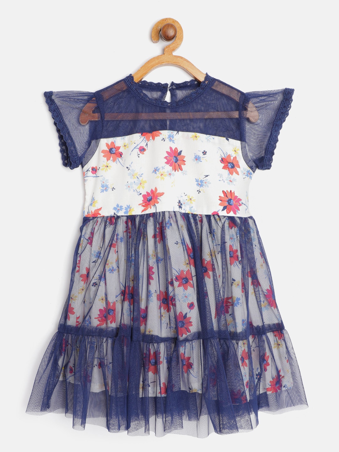 

Bella Moda Girls Navy Blue & White Floral Print Fit & Flare Dress