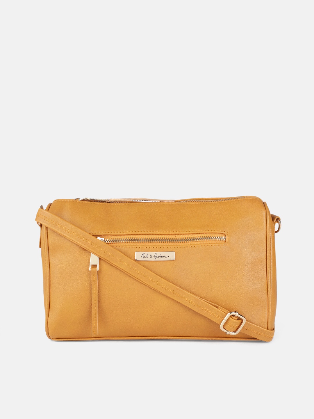 

Mast & Harbour Women Mustard Yellow Solid Sling Bag