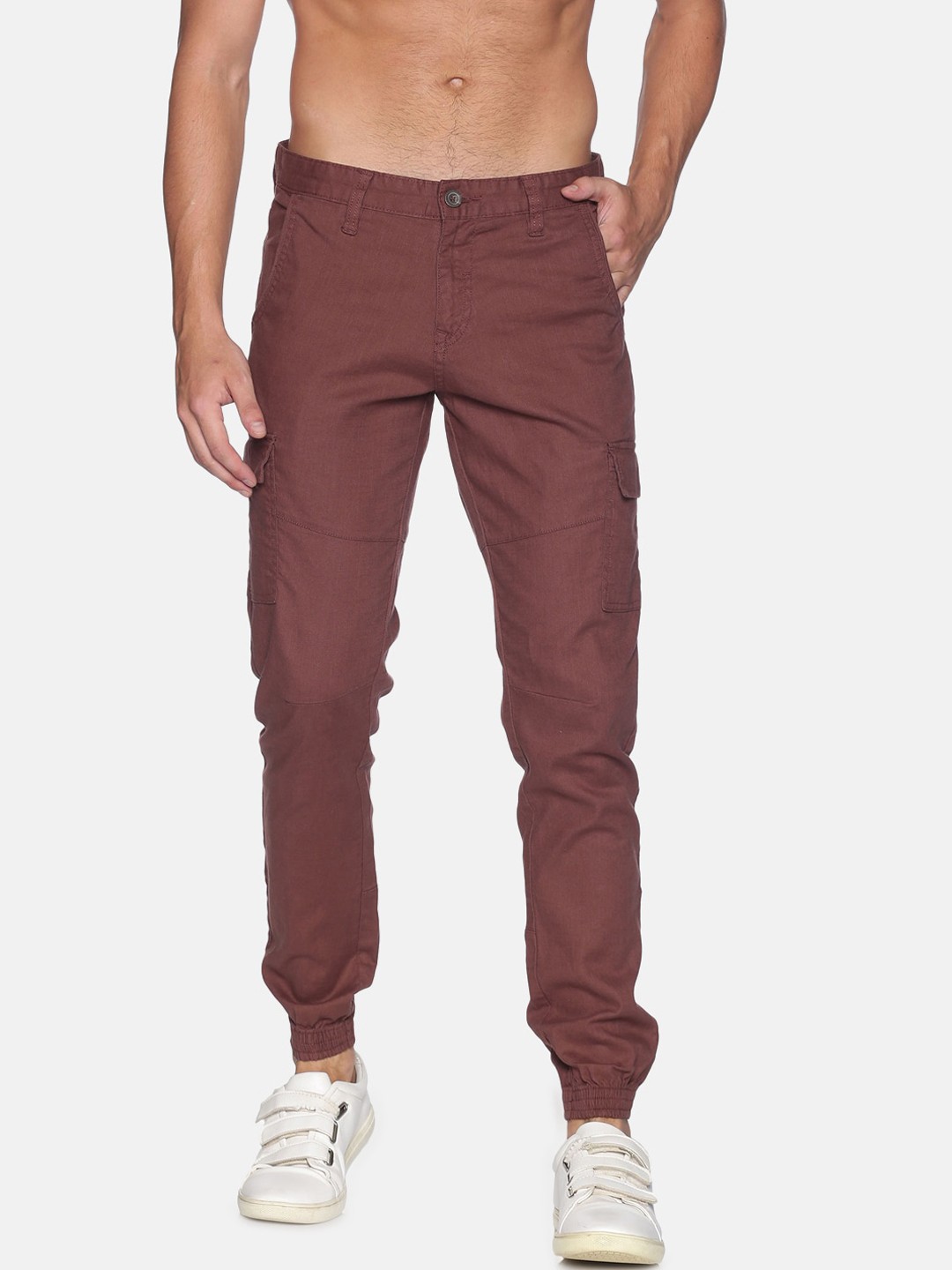 

IVOC Men Brown Slim Fit Pure Cotton Cargo Joggers