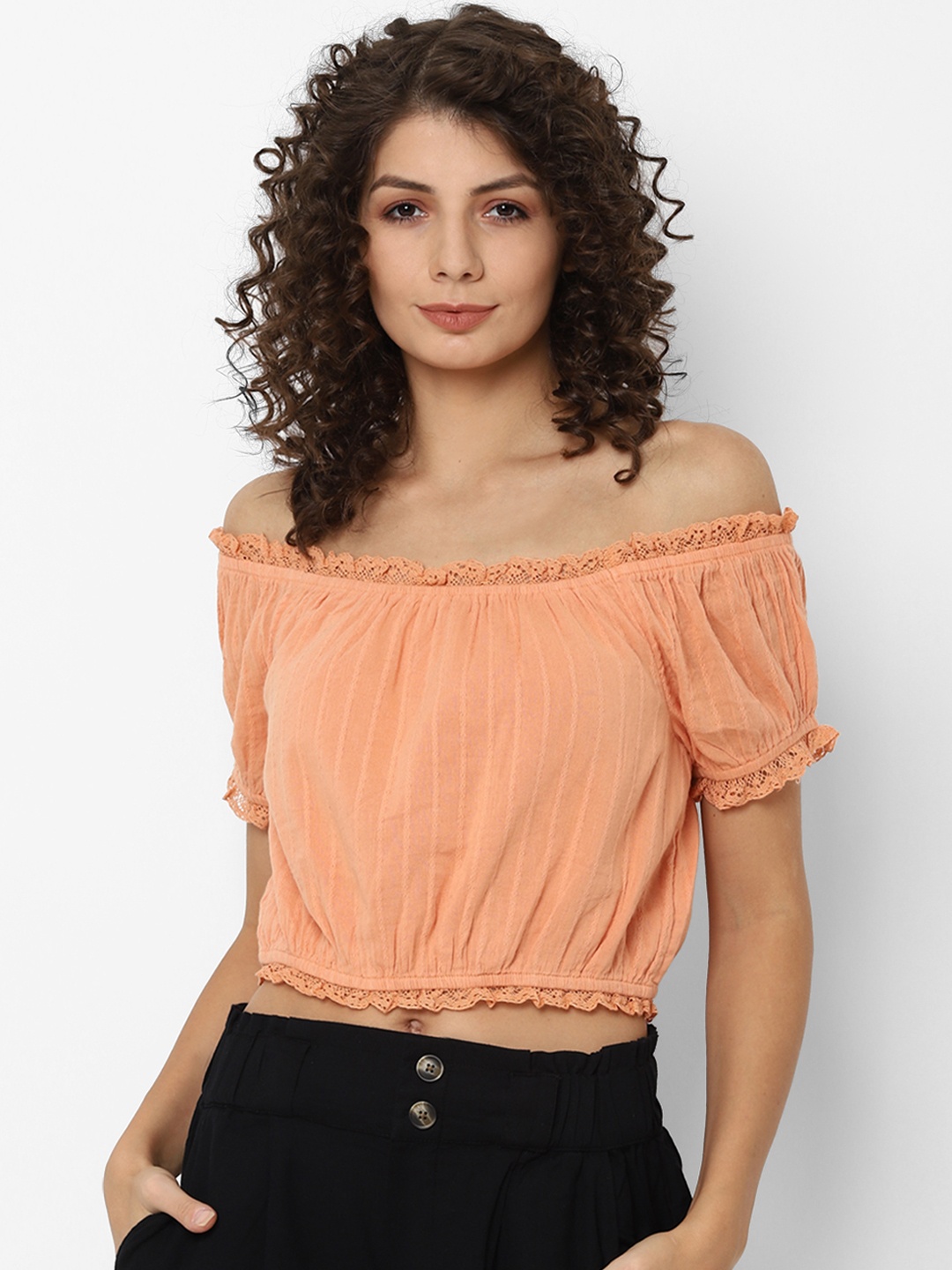 

AMERICAN EAGLE OUTFITTERS Orange Off-Shoulder Bardot Crop Top