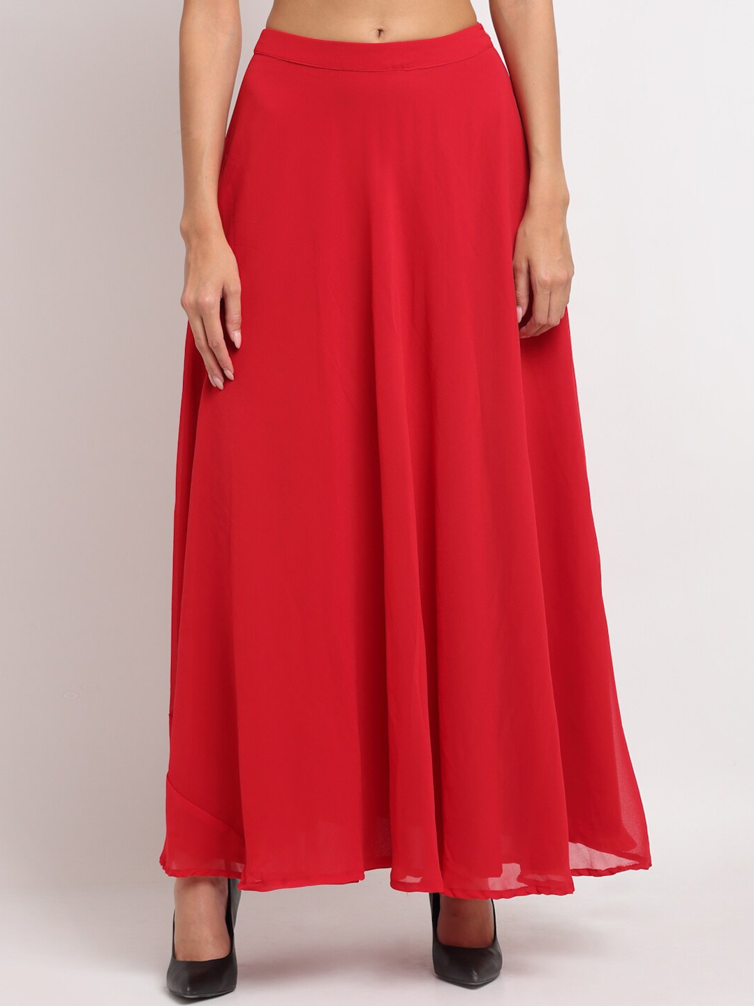 

Just Wow Women Red Solid Flared Maxi Skirt