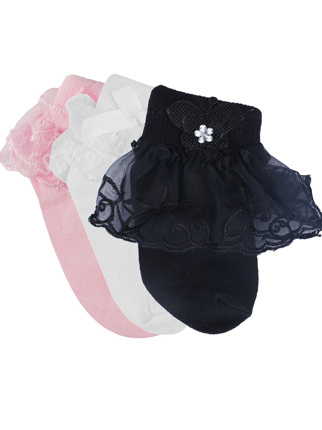 

N2S NEXT2SKIN Girls Pack Of 3 Assorted Frill Cotton Above Ankle-Length Socks