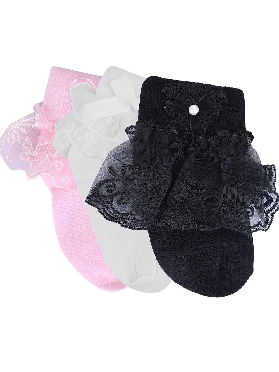 

N2S NEXT2SKIN Girls Pack Of 3 Assorted Ankle-Length Cotton Socks